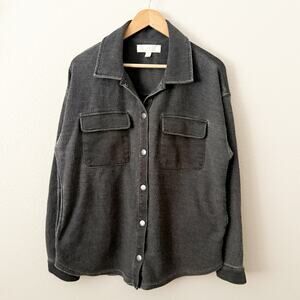 THREAD & SUPPLY | Weathered Black Shacket Ribbed Snap Pockets Jacket | Large